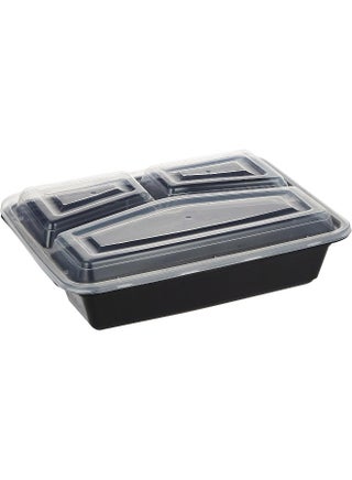[Pack of 24] Disposable 3 Compartment Black Base Meal Prep Containers with Lids - Microwave, Freezer & Dishwasher Safe, Leak-Proof Food Storage Boxes - view 4